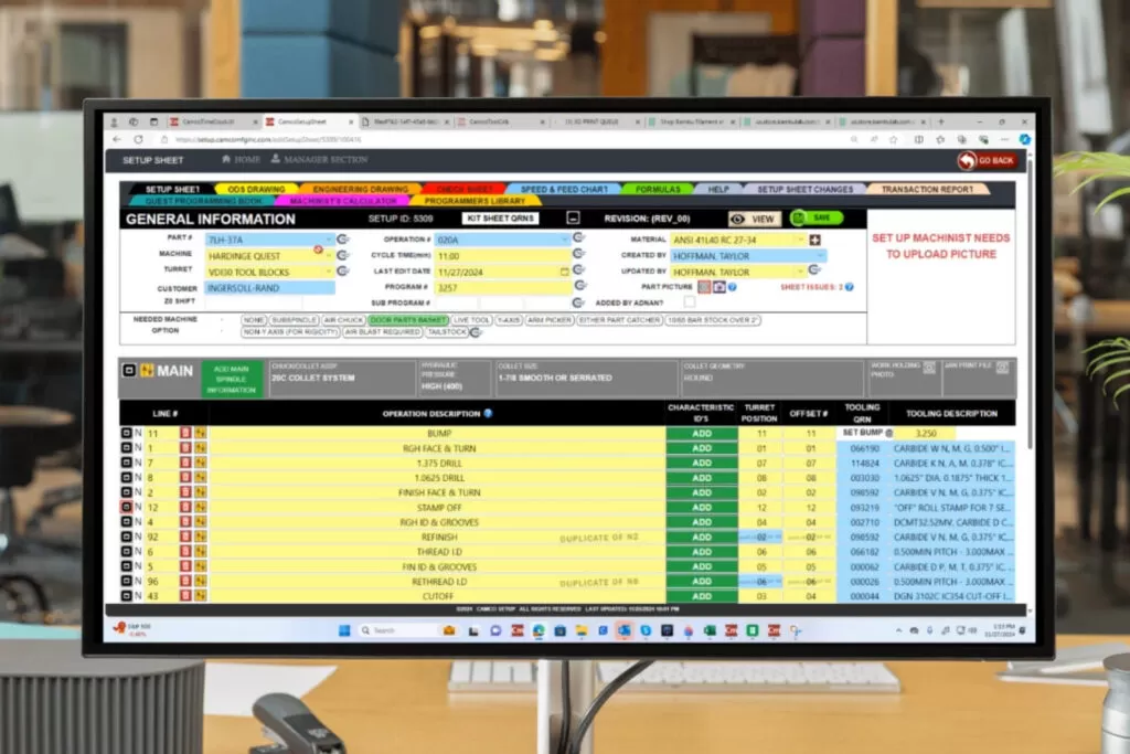 setup sheet dashboard